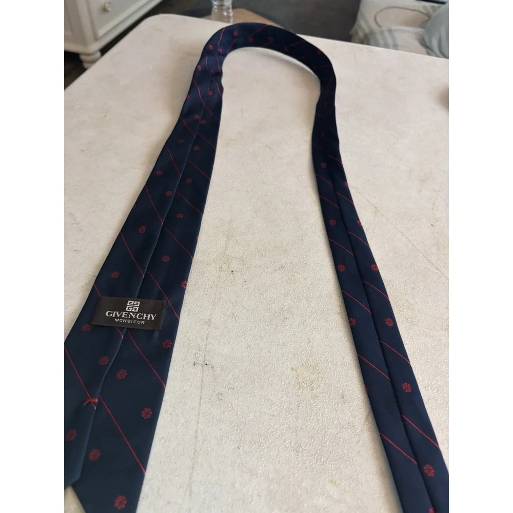 Vintage Givenchy Monsieur Tie Silk Blend‎ Blue Red Geometric Stripe